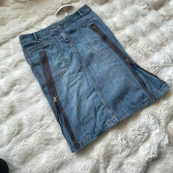 French Connection FCUK Y2K Denim Midi Skirt with Unique Zipper Details - Picture 4 of 6